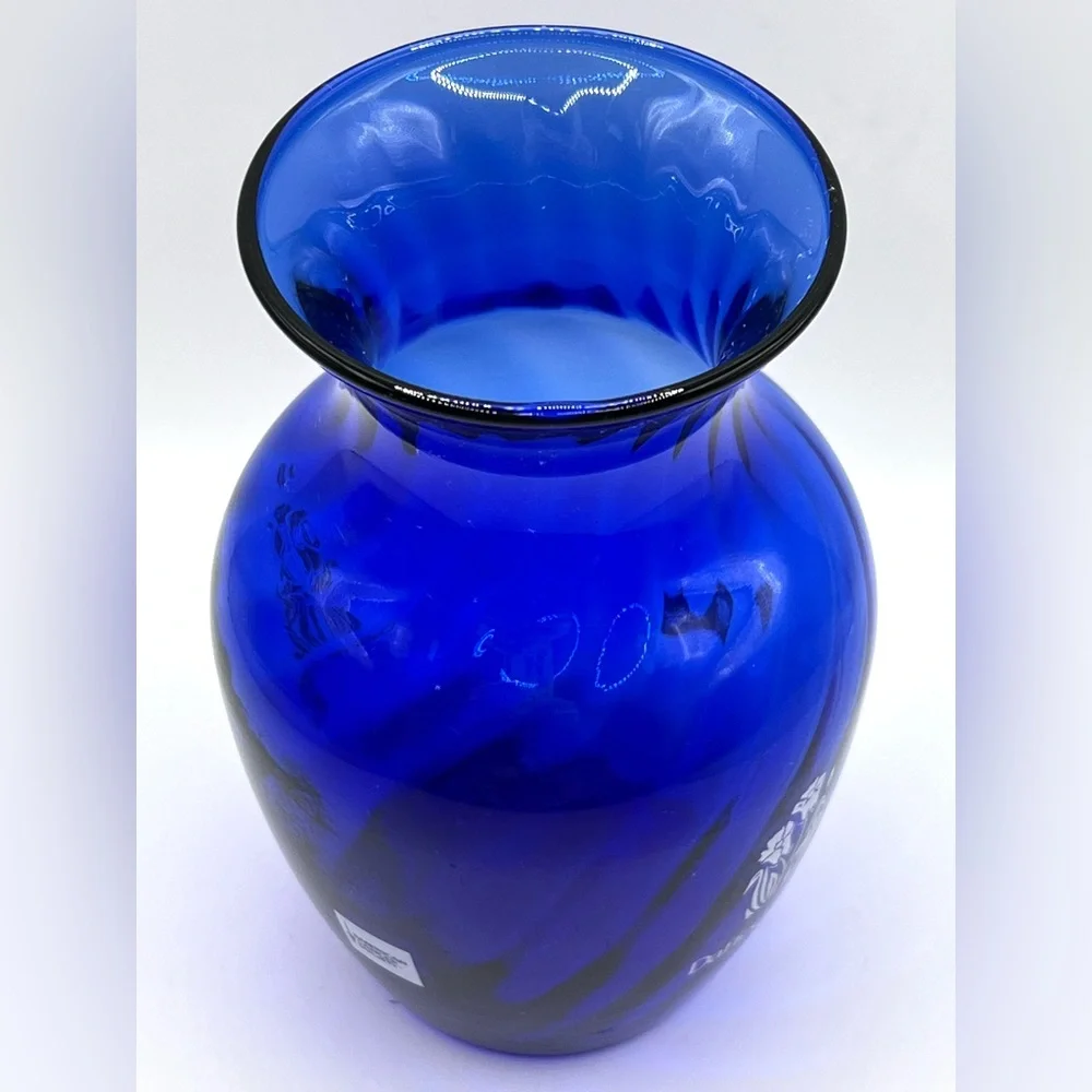 Cobalt Blue American Cancer Society 'Daffodil Days' Swirl Pattern Glass Vase 5.5
